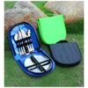 Campingbordsartiklar set i rostfritt stål picknick bestick stek kniv bestick set picknick tyg platta kit bärbar camping bestick set