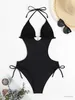 Damskie stroje kąpielowe Seksowne czarne stroje kąpielowe Trikini Kobiety naciśnij koronki Up Backless One Piece Swimsuit Summer Kąpiel Suit Swimming Suit Momokini 2024