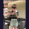 Striped Knitted T shirt Designer Navy collar Letter Tops Jacquard Short Sleeve Sweaters Miu Women Crew Neck Pullover Top