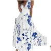 Robes décontractées Robe de créateurs pour femme vestidos vestido de mujer imprimé floral plongant élégant sans manches maxi féminine dhs3o