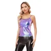 Kvinntankar Kvinnor Spaghetti -remmar Shiny Metallic Camisole Tank Top for Pole Dance Competition Stage Performance Club Festivals Vest