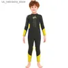 One-Pieces Jellyfish set new childrens diving suit 2.5mm chloroprene rubber diving suit surfing boy hot one piece long sleeved UV protective pants swimsuit Q240418