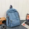 Backpack Annmouler Moda Mulheres de grande capacidade Jeans Jeans Rucksack Multi-Pockets Student School Bag