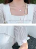 Party Dresses 2024 Boho White Jacquard randig Chiffon Midi Dress Summer Short Sleeve Square Collar Elegant For Women Classy