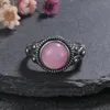 Cluster Rings Round 10mm Natural Labradorite Rose Quartz For Women 925 Sterling Silver Vintage Ring Retro Jewelry Party Gift