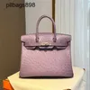 Handmade 7a Handbag Bikns Genuine Leather Lavender ostrich skin button manual sewing 30CM high-end womens4E9D