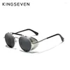 Güneş gözlüğü Kingseven marka klasik gotik steampunk kutuplaşmış erkekler vintage yuvarlak metal çerçeve güneş gözlükleri gözlük