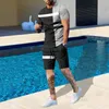 Sommer -Herren -Sets Stripe 3D Tracksuit Modekleidung für Mann T -Shirts Shorts 2 -teilige Outfit Casual Anzug übergroße Streetwear 240402