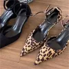 Kleiderschuhe Leopard für Frauen speichte Zehen High Heels Knöchelgurt Frauen Pumps Damengürtel Schnalle Tacones Nähleitungen Chasses Femme