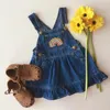 Sommer Kinder Denim Sets Stickerei Rainbow Baby Strampler Schwester Bruder Match Kleidung Mädchen Kleider 240327