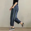 Frauen Jeans Vintage Autumn Arts Style Frauen elastische Taille Lose All-Match lässige Baumwolle Denim Harem Hosen Lu2064