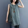 Tanks de femmes Chéquarits Casual Denim Tops Arrivée 2024 Summer Vintage Style O Couleur solide Couleur des femmes sans manches bordelles b 3634