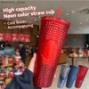 water bottle Starbucks Studded Tumbrs 710ML Plastic Coffee Mug Bright Diamond Starry Straw Cup Durian Cups Gift Product272t