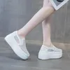 Casual Shoes 8cm syntetiskt luftnät äkta läder dolda häl kvinnor slip-på sandaler plattform kil sommar chunky sneakers fritid