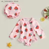 Moiffe de maillot de bain bébé à manches longues à manches longues Capes de plage de plage Rush Protective Swimsuit Cute Strawberry Print Swimsuit + Sun Hat Set Q240418