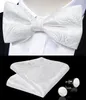 Einzigartiger Designer weißer vorgebundener Bowtie mit Juwelenring Hochzeit Herren Biege Binde Schmetterlingsknoten für Business HandeEchief Set 240418