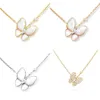 Designer Necklace Jewelry Two Butterfly Pendant Necklaces for Women Rose Gold Diamond Red Bule White Shell Stainless Steel Platinum Wedding Gift Wholesale s