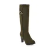 Boots Brand Winter Army Green Red Women Dress Knee High Comfortable Lady Riding Shoes Spike Heel EA18 Plus Big Size 43 10