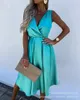 Casual Dresses Wepbel Tight Waist Dress Tank Top High Blue Green Satin Women Summer Sexy Sleeveless V-neck A-line Maxi