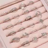 Cluster Anneaux 23pcs / Set Vintage Moon Sun Eyes Feuilles Plats pour les femmes Couleur argentée Géométrique croix Joint Ring 2024 Bijoux tendance