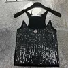 Sexy reflecterende bead camisole damesontwerper gebreide mouwloze crop tops duidelijke tape slank slanke sport camisole