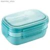 Bento lådor vuxna stapelbara bento lunchlåda 3 lager läcksäker all-in-1 bento box lunchlåda med redskapssås dressing containrar hållbara L49