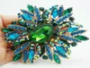 Whole 2014 New Fashion Elegant Flower Goldplated Large Brooch Pin Green Rhinestone Crystal9732146