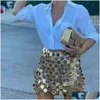 Skirts Solid Y2K Shiny Sequins Y Mini Skirt For Women Hollow Out See Through Circar Sequin Outside Streetwear Lady 240328 Drop Delive Dhwu2