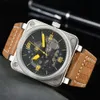 Bell and Ross 2024 Mens Watch Automatic Mechanical Bell Brown Leather Black Rubber Ross 3 Hands BR03 Высокое качество