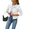 Giacche da donna in denim giacca a maniche lunghe per donne bottoni al collo con risvolto a colori solidi lungo i jeans camioncinetto vintage blouson