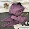 Women'S Two Piece Pants Women Zipper Knitted Cardigans Sweaters Add Sets Vest Woman Fashion Jumpers Trousers 2 Pcs Costumes Outfit 20 Dhnnb