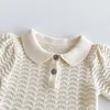 Robes de fille Robe en tricot mince d'été pour les enfants filles 3m à 3 ans coréen creux outre manche courte mignon princesse solide