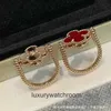 Anelli di gioielli di fascia alta per Vancleff Womens New Board Clover Ring laser a doppia faccia a doppia faccia rossa a doppio fiori per agata per donna 18k oro rosa anello a doppia faccia a doppio lato originale