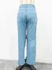 Jeans féminins 2024 femmes déchirées High Waist Lig Denim Pantmènes Fashion Street Multi-Pocket Blue Casual Pantal