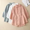 Kvinnors blusar kinesisk stil skjorta sommar bomull linne vintage fasta kläder lösa korta ärm kvinnor toppar ycmyunyan