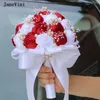 Wedding Flowers JaneVini Elegant Burgundy White Ribbon Western Bridal Bouquets Pearls Artificial Satin Roses Bouquet For Bride