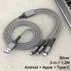 ZK20 NEW 1.2M 5A APPLE TYPE-C Android携帯電話3 in 1充電ケーブル用の1〜3個の超高速充電データケーブル