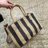 Women Designer Classic Straw Weave Letter Jumbo Beach Tote Bags Stripe With Nylon Adjustable Strap Crossbody Handbags Large Capacity Purse 29X20CM For Holiday