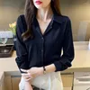 Kadın Bluzları 2024 Bahar Moda Zarif Saten Gömlek Düz Renkli Bayanlar Nedensel Kadınlar Uzun Kollu Kadın Tops