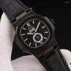 Montre-bracelets Luxury Mens Watch Rose Gold mécanique mécanique automatique Black Blue Leather Moon Phase Calendar Sport Watches