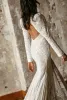 Fashion Mermaid Wedding Dresses Deep V Neck Long Sleeves Appliques Lace Bridal Gowns Custom Made Open Back Sweep Train Wedding Dress