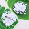 Hårtillbehör NCMAMA 2st/Set Korean Grosgrain Ribbon Flower Clips For Woman Girls Cute Pearl Bow Hairpin Elastic Bands