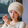 Berets Mink Skin Paille Hat d'hiver mode Bow Béret féminin Russe Russe Middle and Elderly Elegant Warmth Gift