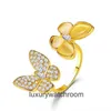 Anelli di gioielli di fascia alta per Vancleff Womens White Fritillaria Angello farfalla Anello di apertura regolabile Anello di dito anello originale 1: 1