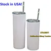 USA Stocks SUBLIMATION 15oz gobeurs maigres droits avec paille en plastique Paille en acier inoxydable double mur à vide isolées W324Q