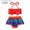 One-Pieces Baby girl clothing two-piece set summer swimsuit printed bow childrens set Q240418