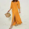 Casual Dresses Women Summer Fashion V Neck Five Part Sleeve Elegant Buttons Dress Chinese Party For