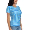 Kvinnors T-skjortor Kvinna T-shirt Summer Blue and White Rands T-shirt Färgglada linjer trycker Y2K Roliga klassiska tryckta överdimensionerade kläder