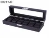 OUTAD 236 GRID WOOD ALUMINIUM LÄDER WACK MENS BOX Handgjorda akryl Topp Suede Pillow Watch Jewelry Collection Display Case8058106