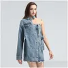 Basic & Casual Dresses Asymmetrical Denim Dress For Women Lapel Long Sleeve Hollow Out Work Tassel Streetwear Female Fashion Spring 2 Dhemx